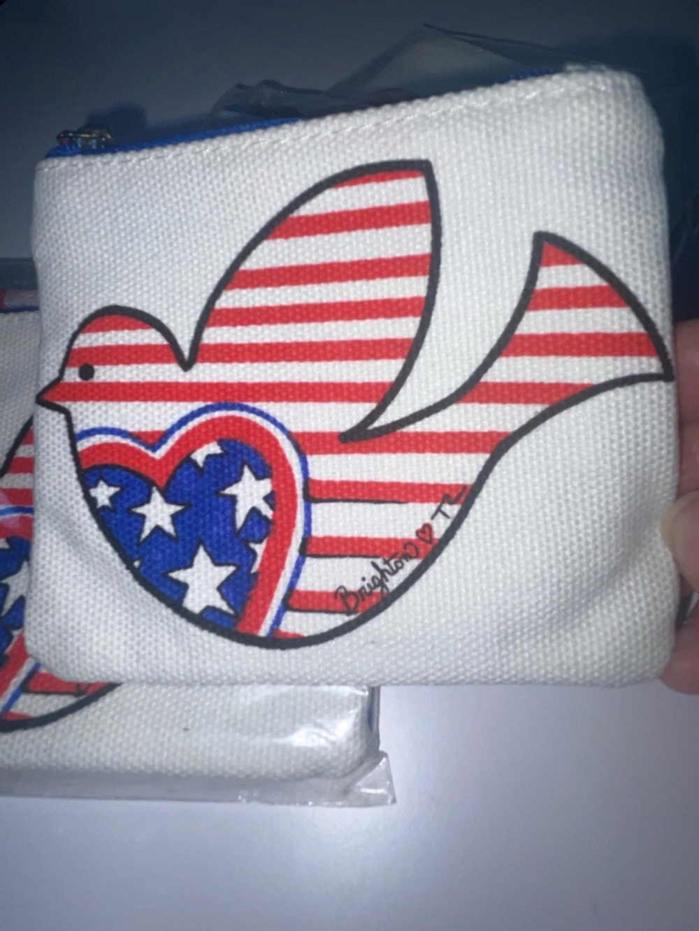 Brighton White Red Blue Patriotic Dove Coin Card Holder